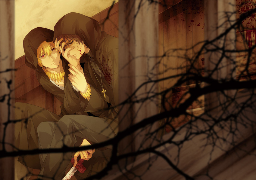 gilgamesh and kotomine kirei (fate and 2 more) drawn by xia_(ryugo)