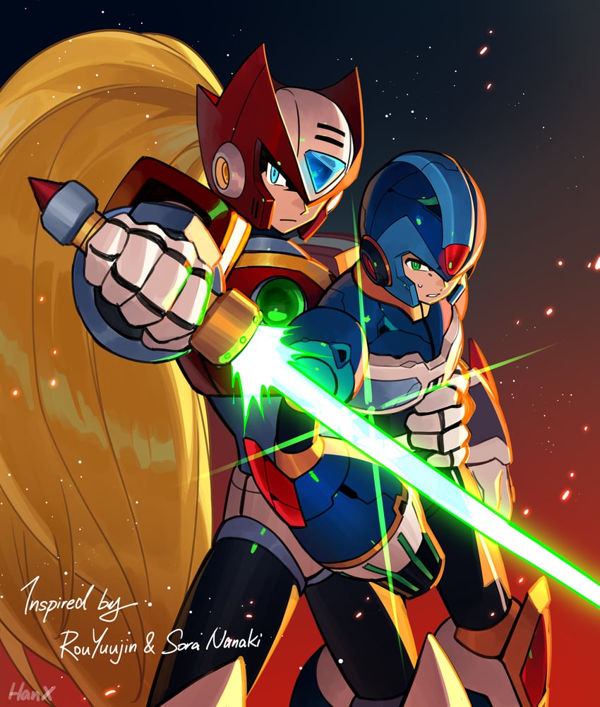zero, x, and new armor x (mega man and 2 more) drawn by buzzsaw_(6631455)