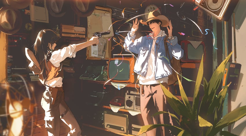 protagonist and caleb (love and deepspace) drawn by yuyumu