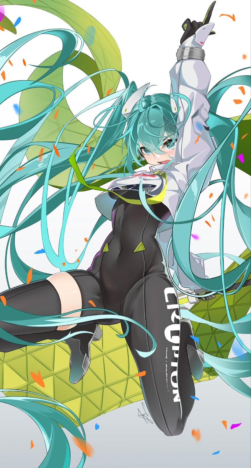 hatsune miku and racing miku (vocaloid and 2 more) drawn by kiyu_(user_gumh3224)