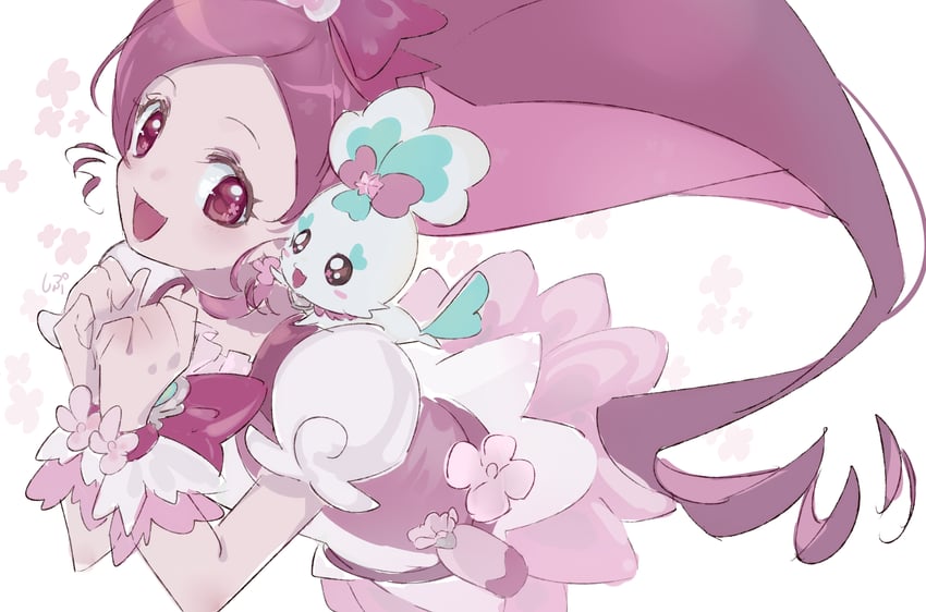 hanasaki tsubomi, cure blossom, and chypre (precure and 1 more) drawn by shipu_(gassyumaron)