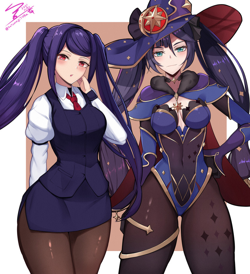 mona and jill stingray (genshin impact and 1 more) drawn by katsuragi_nantoka