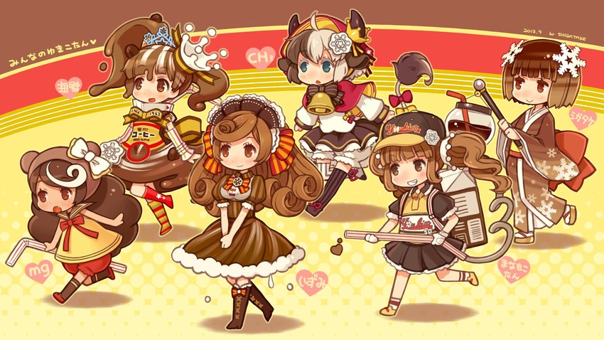 yukico-tan, bonbori yukico-tan, palmtop yukico-tan, ushikko yukico-tan, sweet jet yukico-tan, and 2 more (original and 1 more) drawn by shigatake