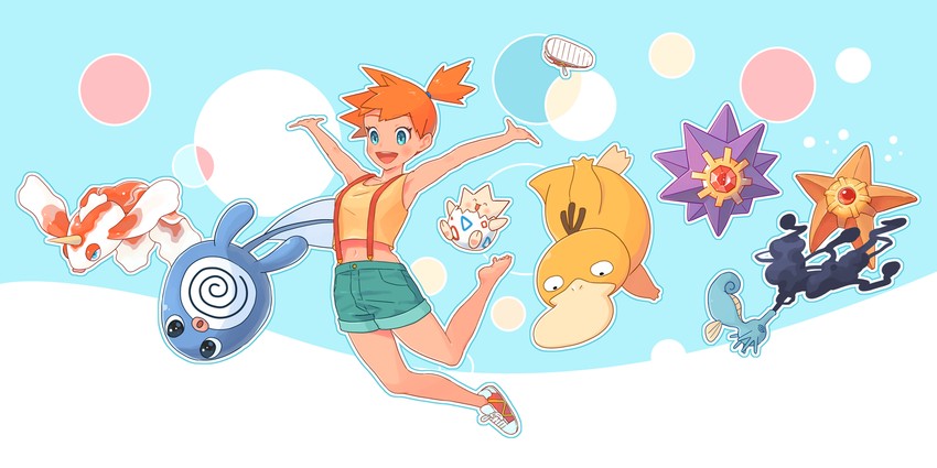misty, psyduck, togepi, staryu, starmie, and 3 more (pokemon) drawn by yoshida_(penguindynamite)