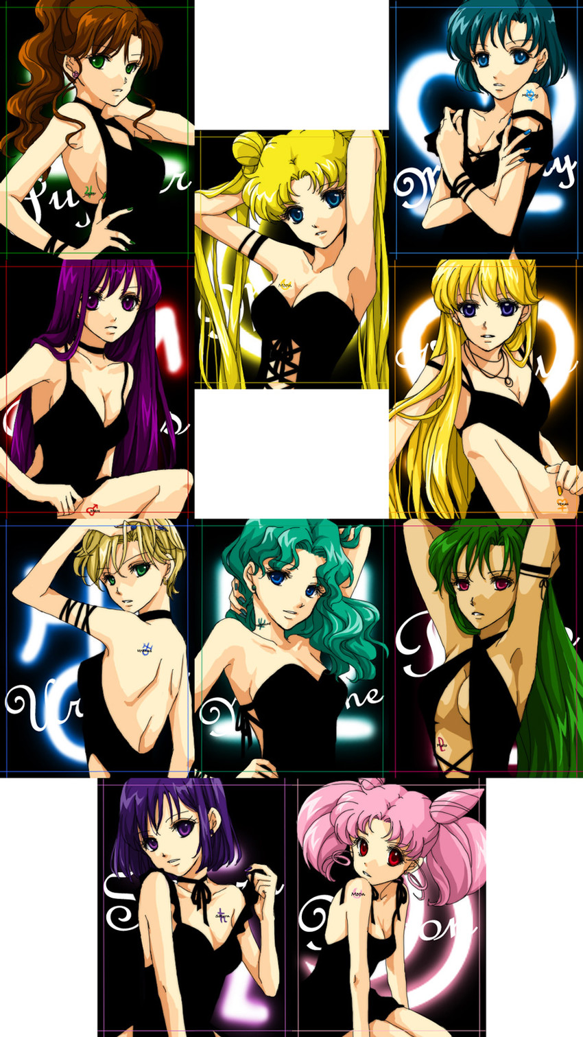 tsukino usagi, mizuno ami, aino minako, hino rei, kino makoto, and 5 more (bishoujo senshi sailor moon) drawn by sarashina_kau