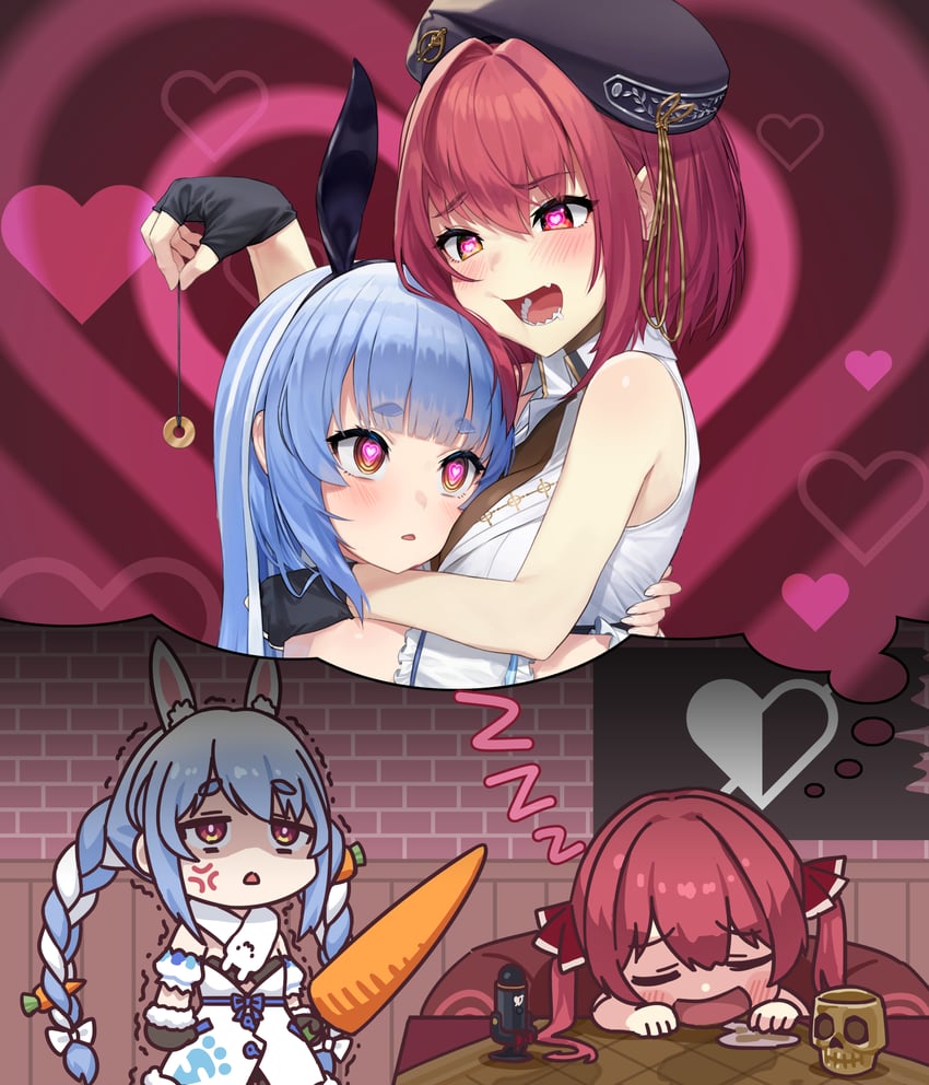 houshou marine and usada pekora (hololive) drawn by reccu