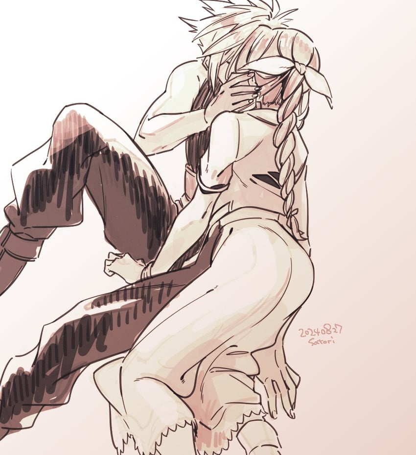cloud strife and aerith gainsborough (final fantasy and 3 more) drawn by cha_niao_(strxscs)