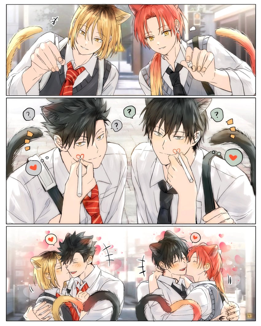 kuroo tetsurou, kozume kenma, yamato endo, and takiishi chika (haikyuu!! and 1 more) drawn by yoon_(dmsco1803)