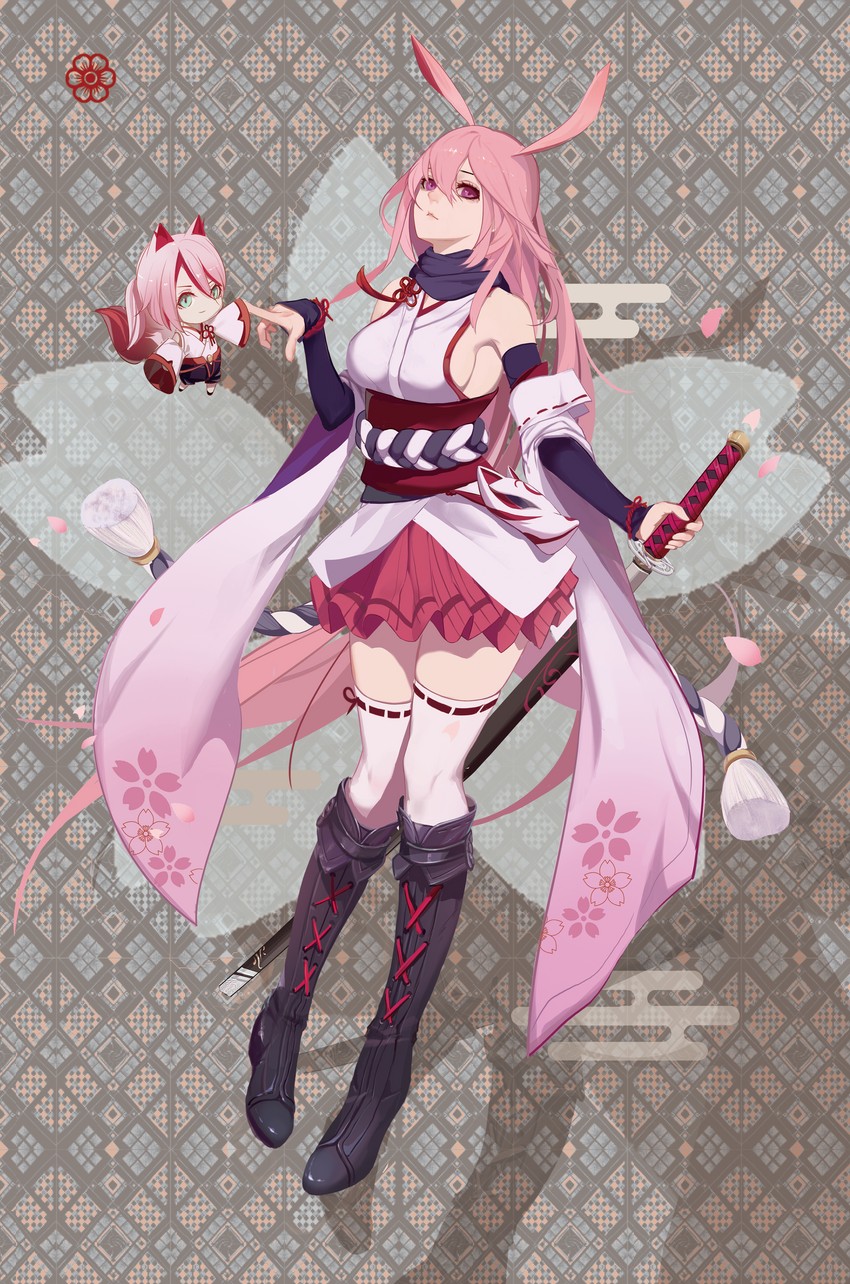 yae sakura, rin, and higokumaru (honkai and 2 more) drawn by bu_zhengjing_de_xiao_xingxing