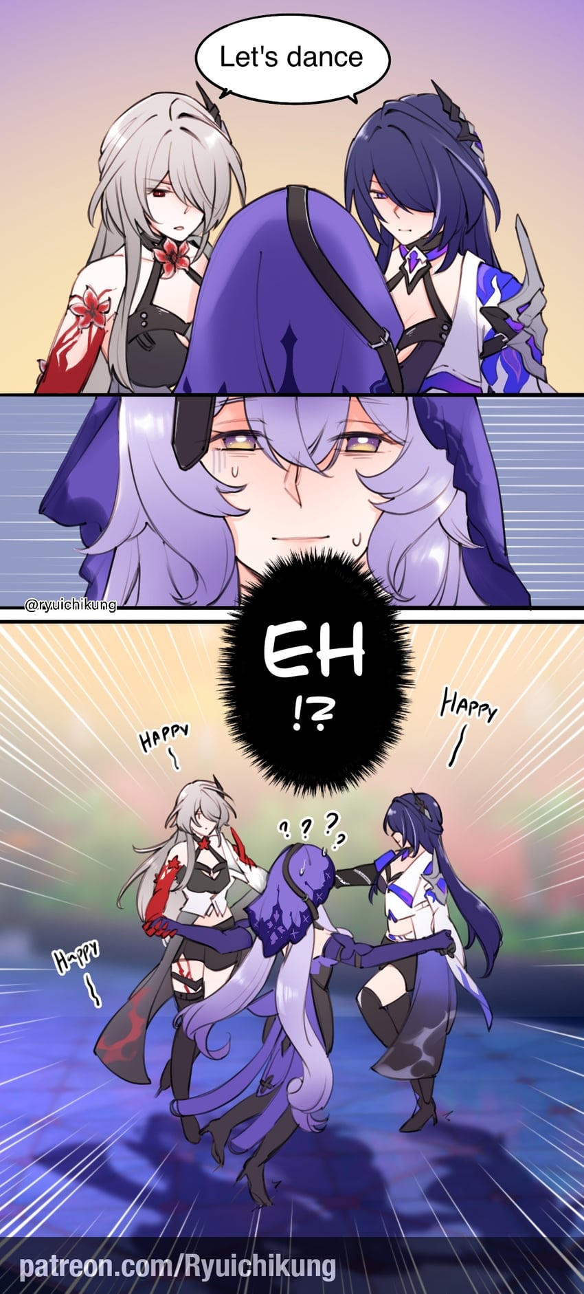 acheron and black swan (honkai and 1 more) drawn by ryuichi_kung