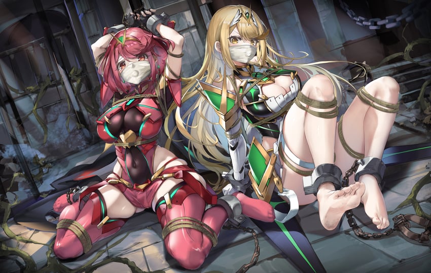 pyra and mythra (xenoblade chronicles and 1 more) drawn by xun_li_eins
