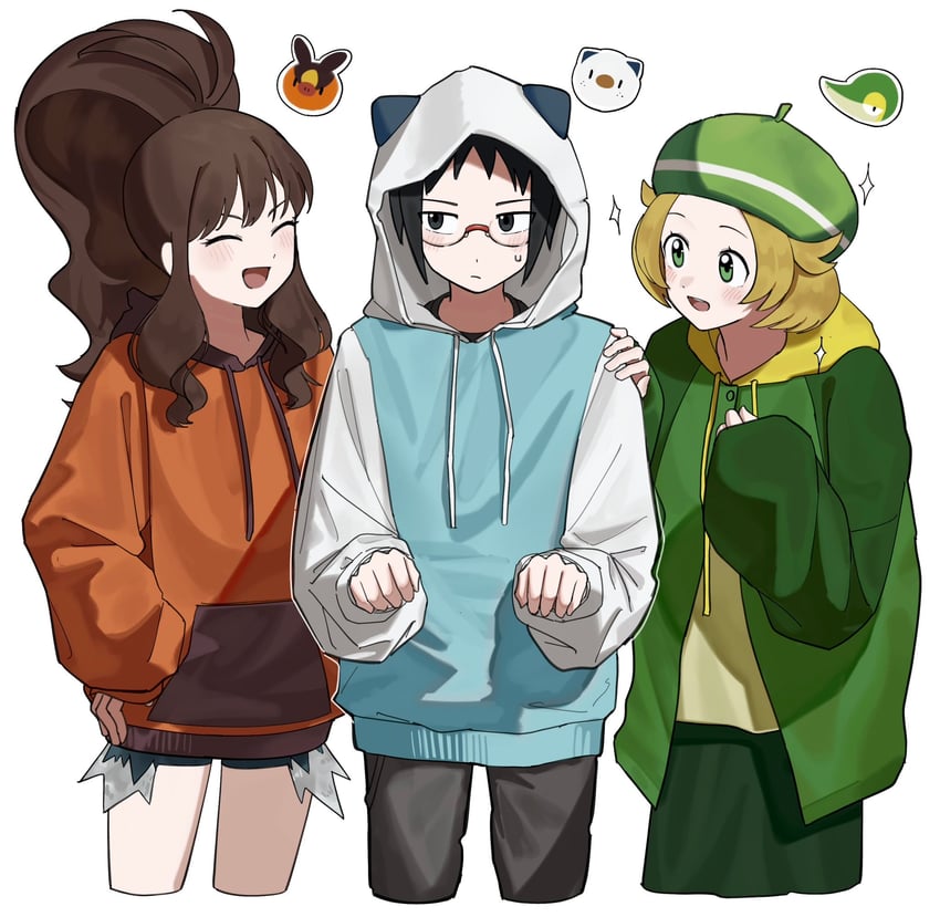 hilda, oshawott, snivy, bianca, tepig, and 1 more (pokemon and 1 more) drawn by umebosi_nigame