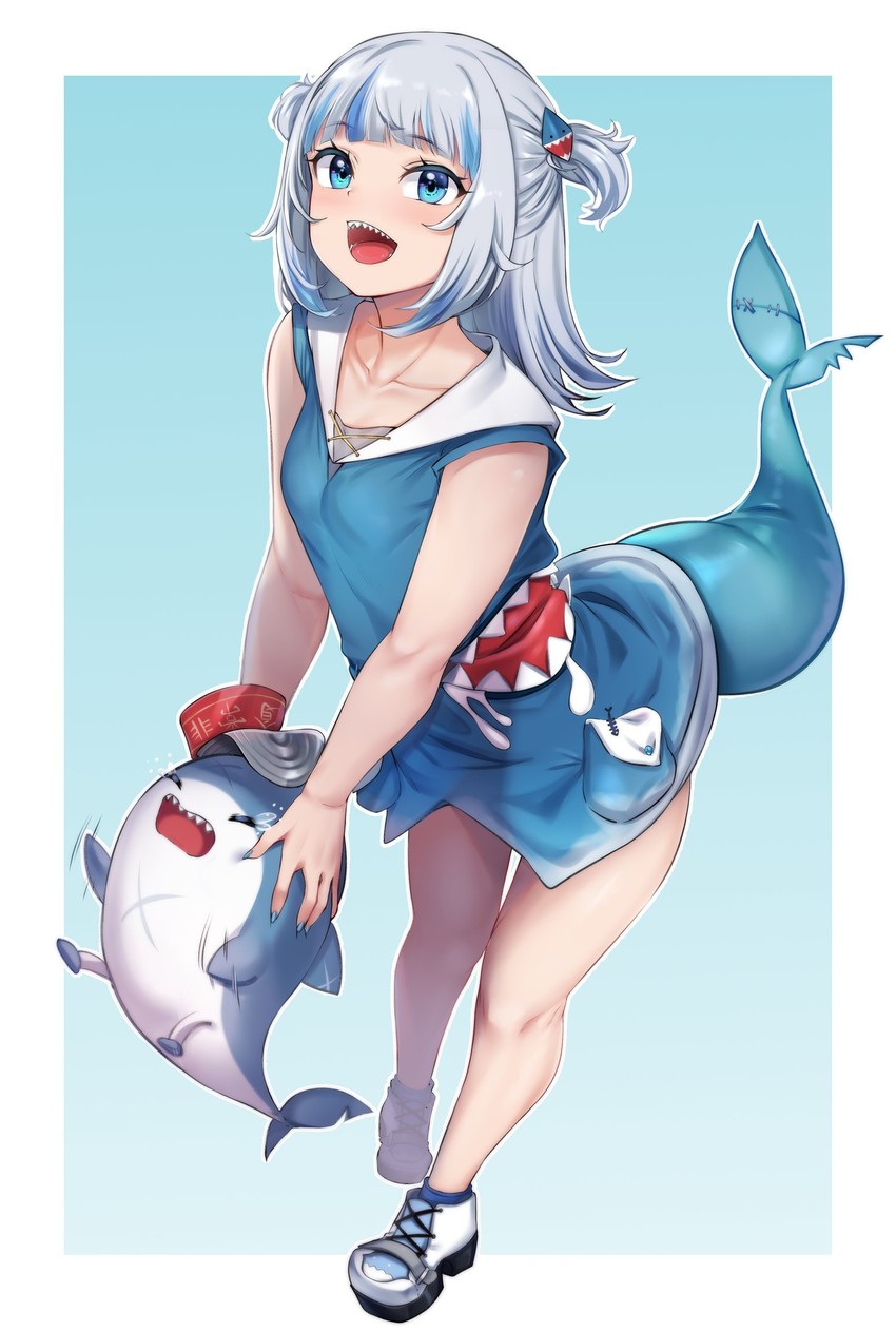 gawr gura and bloop (hololive and 1 more) drawn by moisture_(chichi)