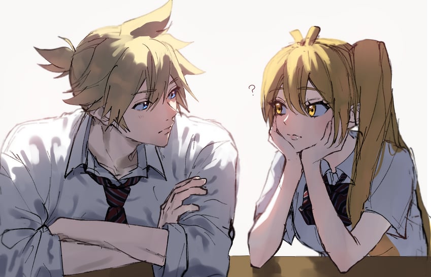 kagamine len and akita neru (vocaloid) drawn by tetorutti35