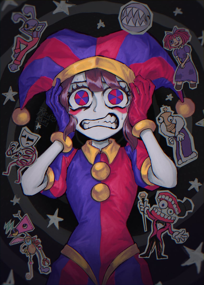 pomni, jax, ragatha, caine, gangle, and 3 more (the amazing digital circus) drawn by reykun