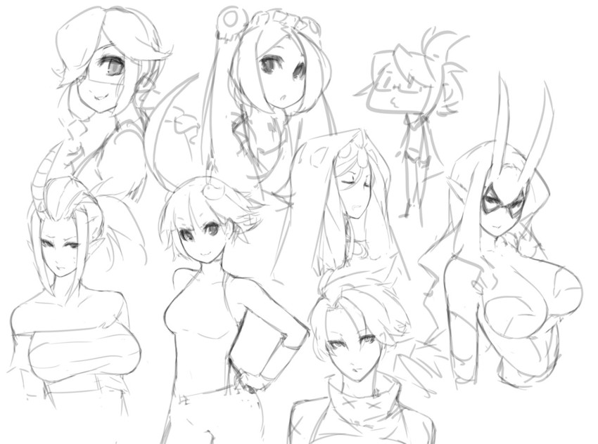bloody marie, annie, feng, scythana, venus, and 3 more (skullgirls) drawn by eu03