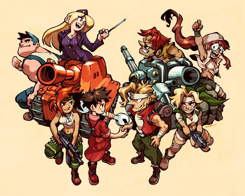 fio germi, kasamoto eri, marco rossi, tarma roving, sami, and 3 more (metal slug and 1 more) drawn by dkirbyj