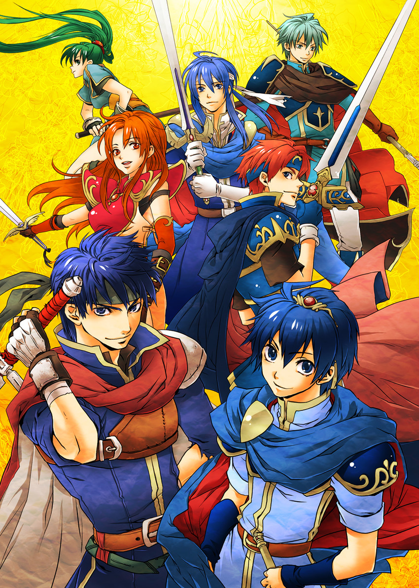lyn, ike, marth, seliph, roy, and 2 more (fire emblem and 7 more) drawn by adusa