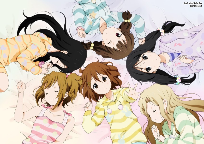 akiyama mio, nakano azusa, hirasawa yui, tainaka ritsu, kotobuki tsumugi, and 1 more (k-on!) drawn by yamasaki_wataru