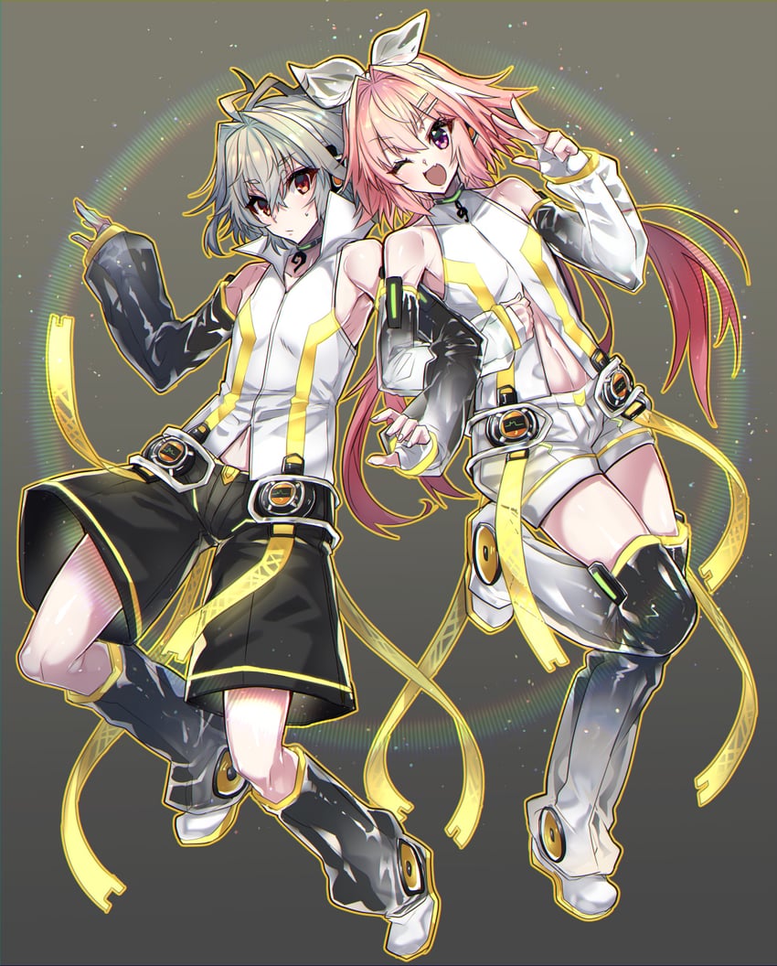 kagamine rin, kagamine len, astolfo, and sieg (fate and 3 more) drawn by haoro