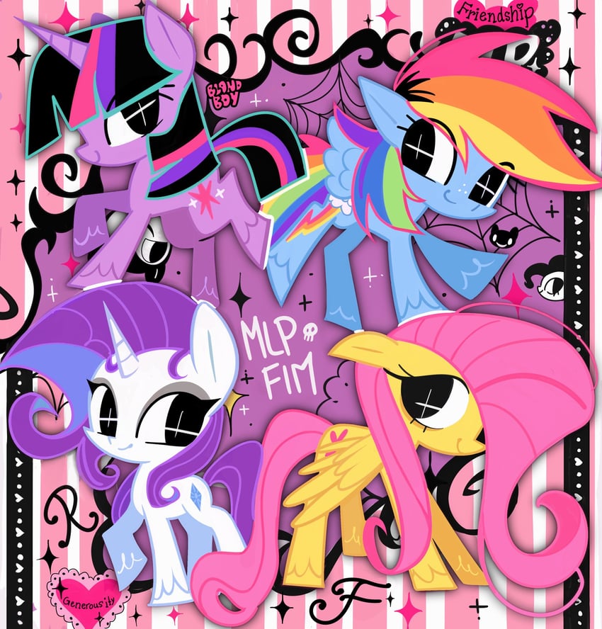 twilight sparkle, fluttershy, rainbow dash, pinkie pie, and rarity (my little pony and 1 more) drawn by blandboyx