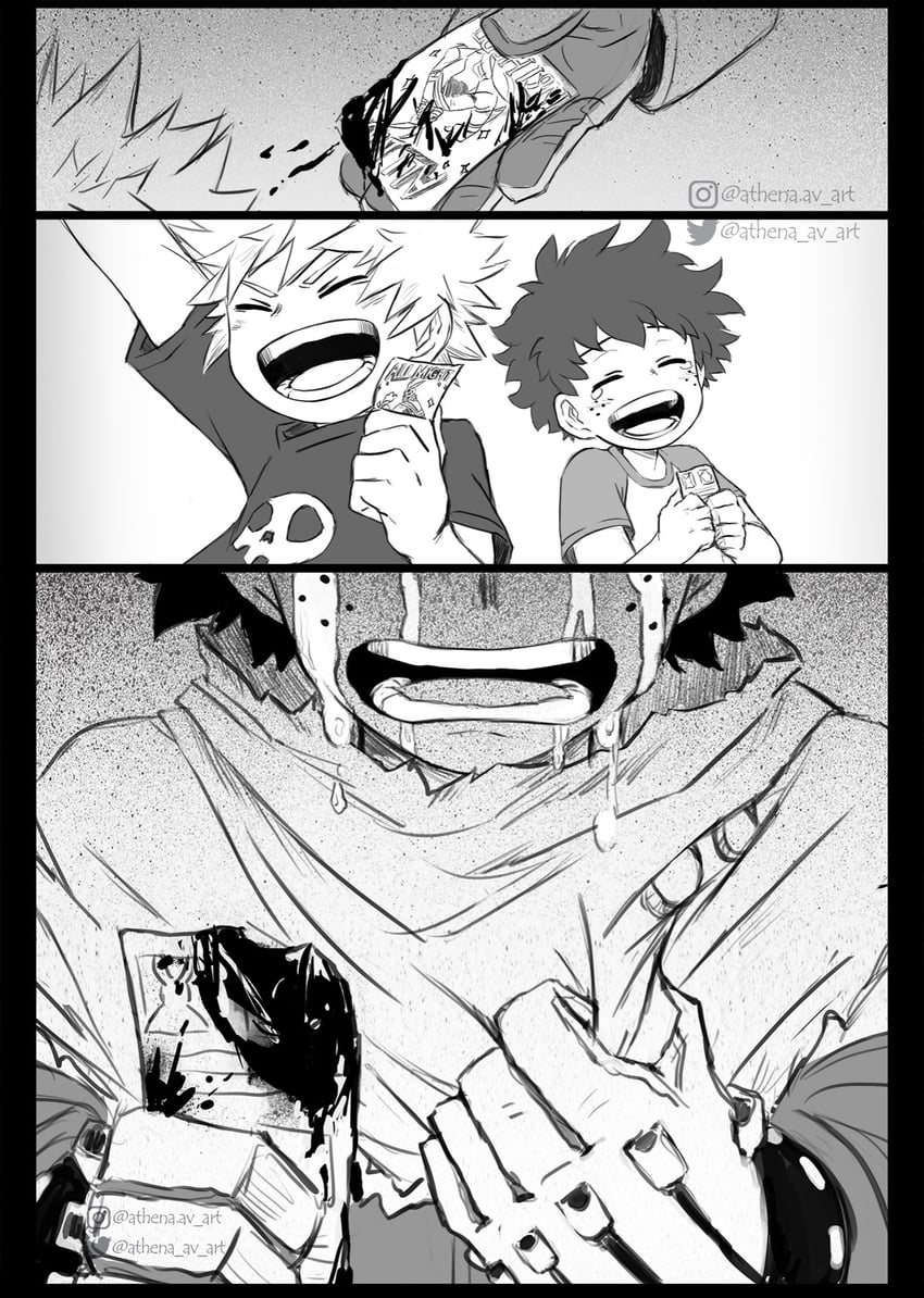 midoriya izuku, bakugou katsuki, and all might (boku no hero academia) drawn by athena_av