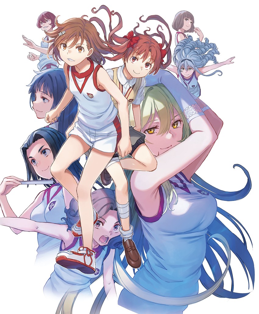 misaka mikoto, shirai kuroko, shokuhou misaki, kongou mitsuko, hokaze junko, and 4 more (toaru majutsu no index and 3 more) drawn by fuyukawa_motoi and kitiroku