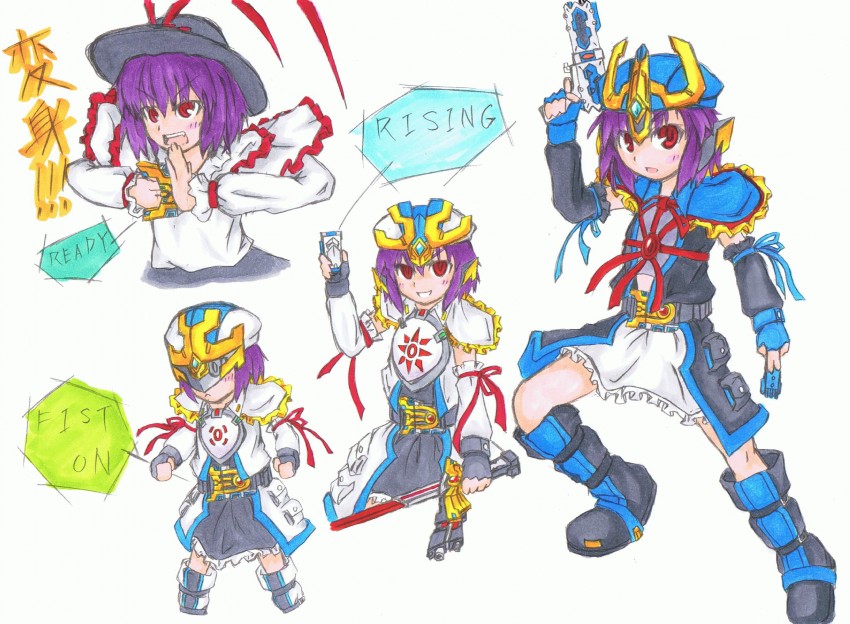 nagae iku, kamen rider ixa, and kamen rider rising ixa (touhou and 2 more) drawn by slaugher-ownmind