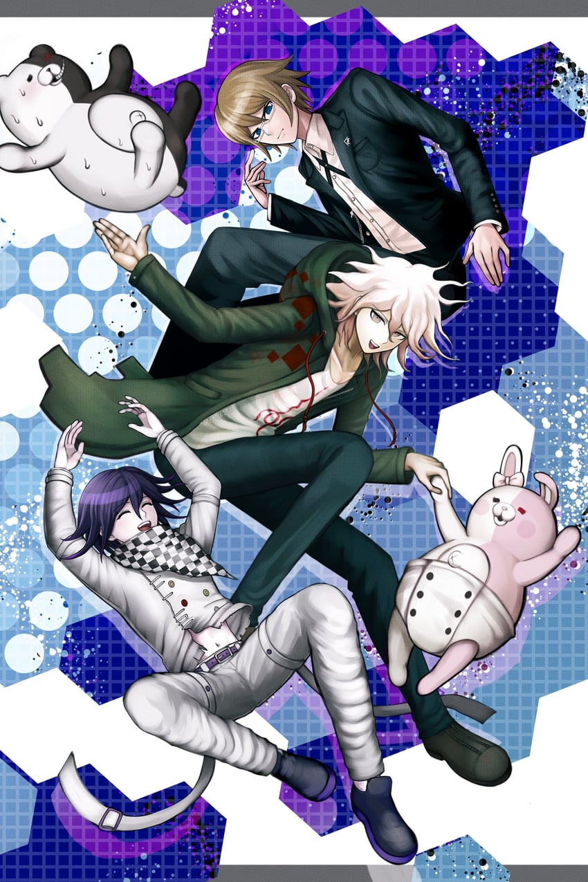 oma kokichi, komaeda nagito, monokuma, monomi, and togami byakuya (danganronpa and 3 more) drawn by enju1938