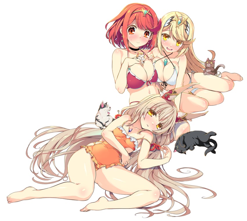 pyra, mythra, and nia (xenoblade chronicles and 1 more) drawn by watsuki_ayamo