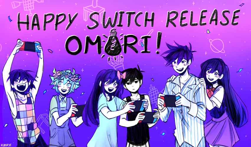 omori, basil, aubrey, mari, kel, and 1 more (omori) drawn by k0re_drawings