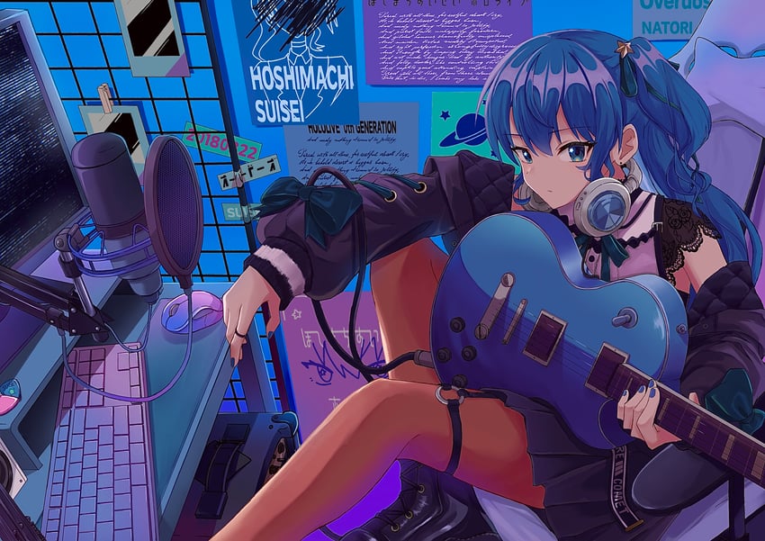 hoshimachi suisei (hololive and 1 more) drawn by mocchan_(mo_chan0225)