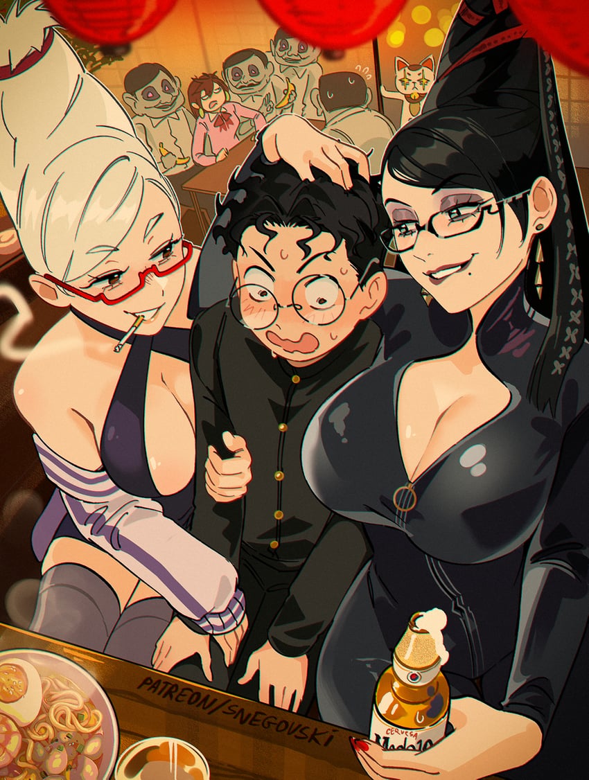 ayase momo, takakura ken, bayonetta, ayase seiko, and serpo (dandadan and 2 more) drawn by snegovski