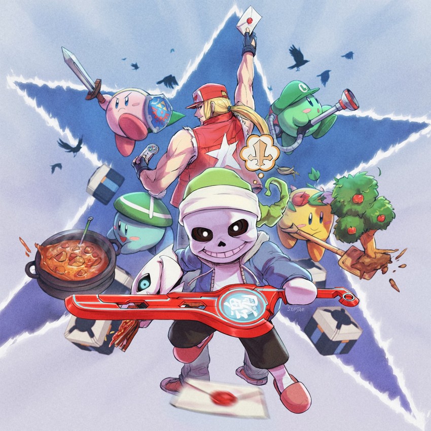 link, kirby, gloria, luigi, sans, and 2 more (pokemon and 16 more) drawn by stup-jam