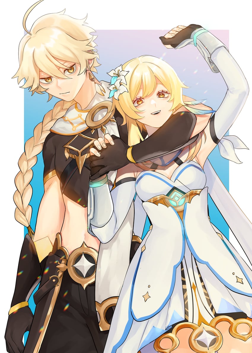 lumine and aether (genshin impact) drawn by buta_toro