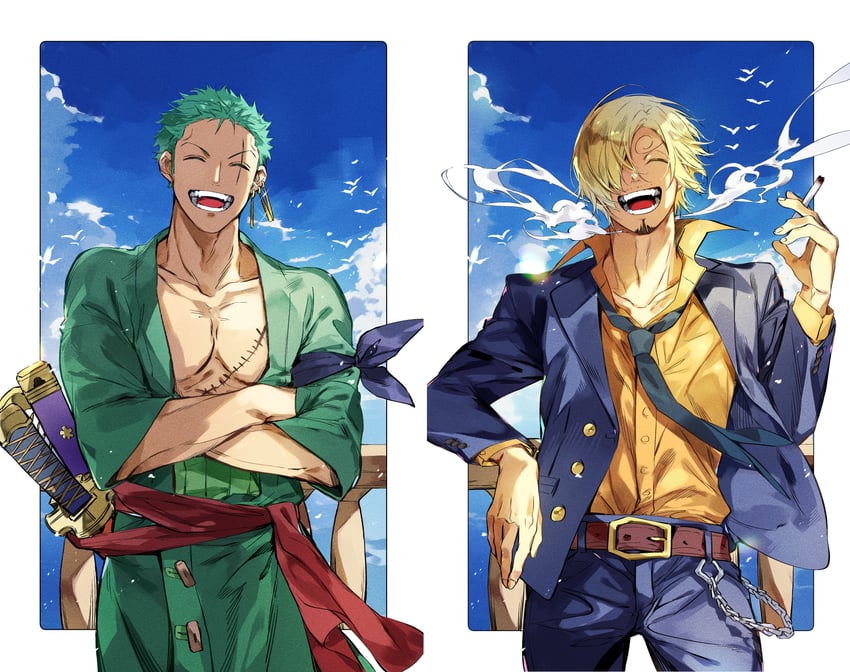 roronoa zoro and sanji (one piece) drawn by oboro_keisuke