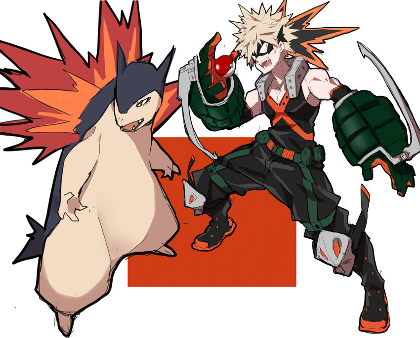 bakugou katsuki and typhlosion (pokemon and 1 more) drawn by makai