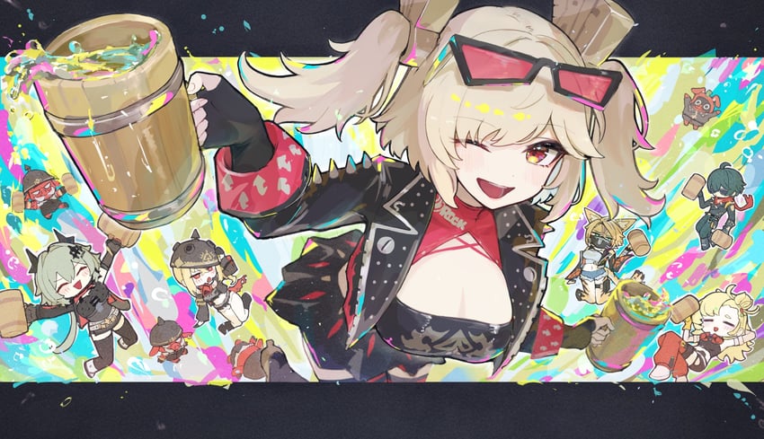 burnice white, luciana de montefio, caesar king, lighter, piper wheel, and 2 more (zenless zone zero) drawn by sanshoku_dango_(shukosuko)