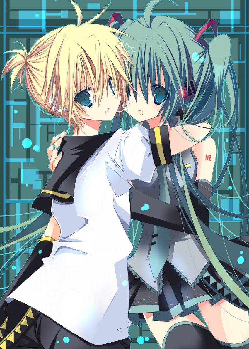 hatsune miku and kagamine len (vocaloid) drawn by pima_mashiro
