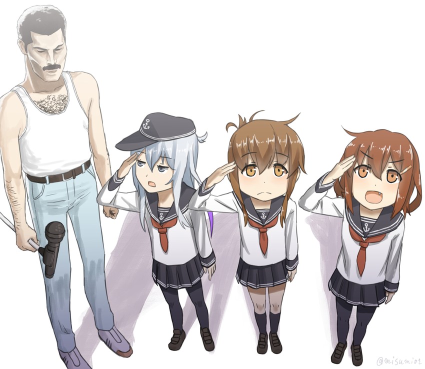 hibiki, inazuma, ikazuchi, and freddie mercury (kantai collection and 1 more) drawn by misumi_(niku-kyu)