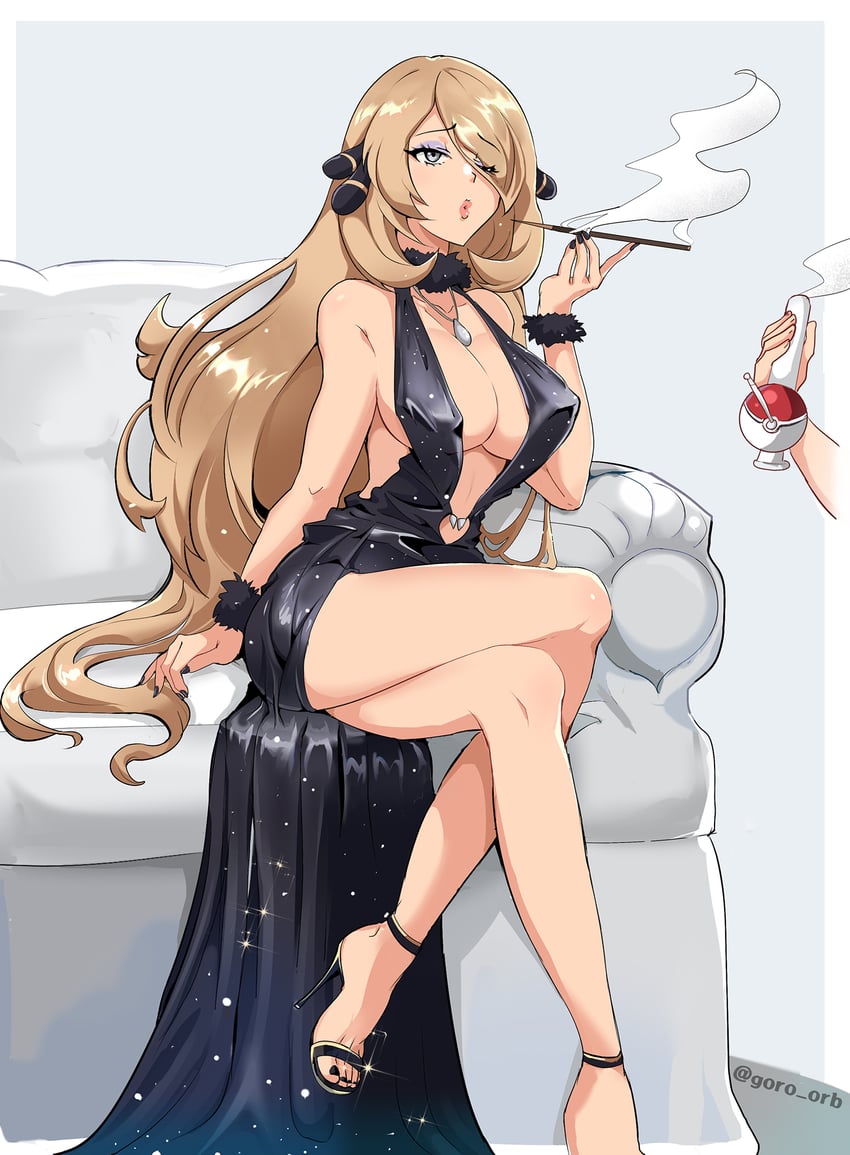 cynthia (pokemon and 1 more) drawn by goro_orb