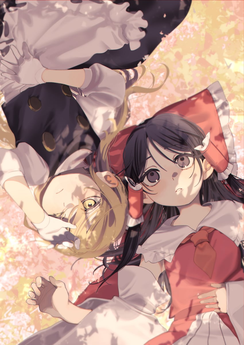hakurei reimu and kirisame marisa (touhou) drawn by shi_chimi