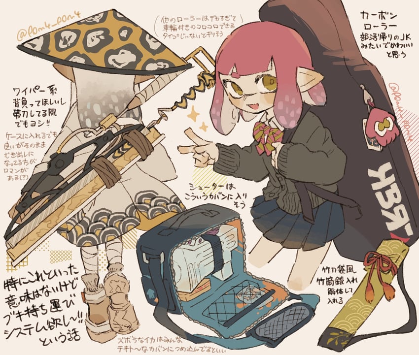 inkling player character and inkling girl (splatoon and 1 more) drawn by p0m4_p0m4