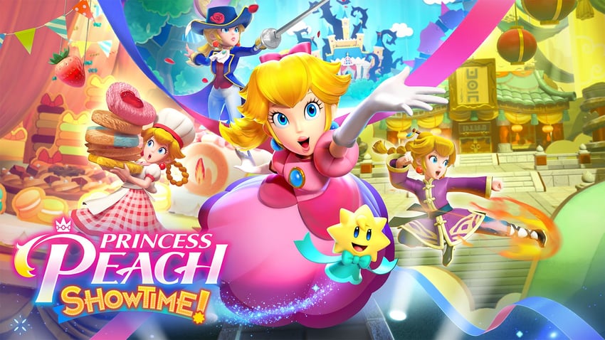 princess peach, swordfighter peach, stella, patissiere peach, and kung fu peach (mario and 1 more)