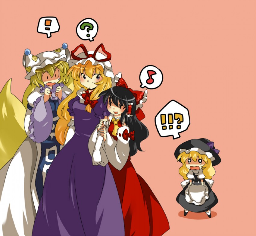 hakurei reimu, kirisame marisa, yakumo yukari, and yakumo ran (touhou) drawn by hammer_(sunset_beach)