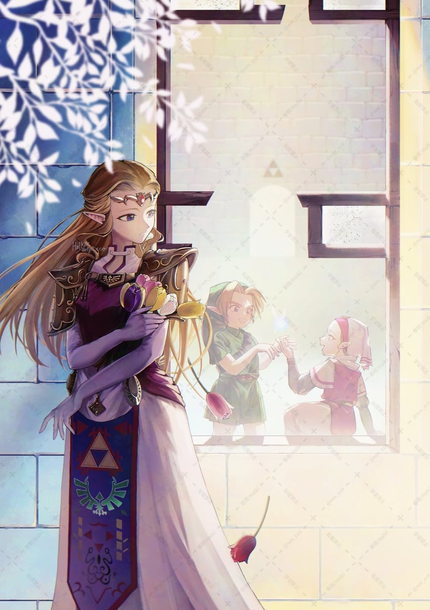 link, princess zelda, young link, navi, and young zelda (the legend of zelda and 1 more) drawn by ao_haruki