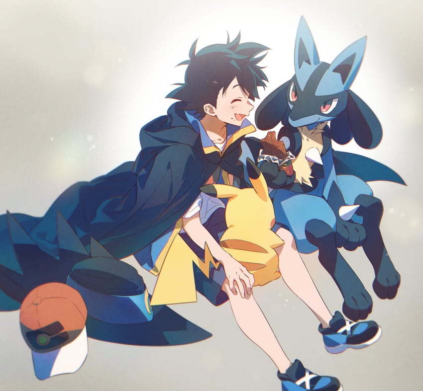 pikachu, ash ketchum, and lucario (pokemon and 2 more) drawn by pkgllllllv
