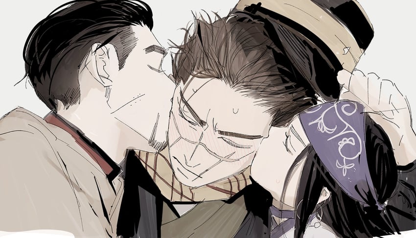 sugimoto saichi, ogata hyakunosuke, and asirpa (golden kamuy) drawn by so_je_(sojeipic)