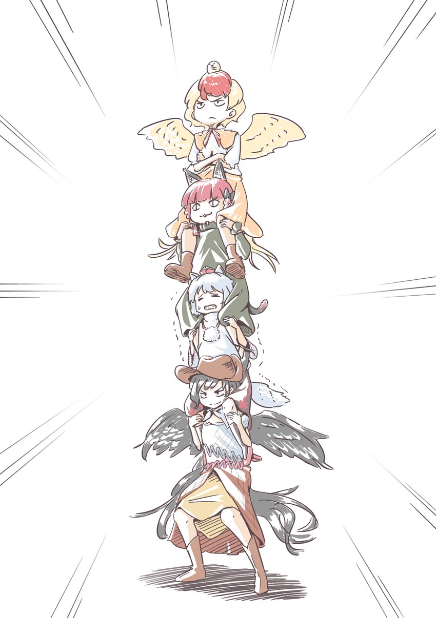 inubashiri momiji, kaenbyou rin, kurokoma saki, and niwatari kutaka (touhou and 1 more) drawn by kanpa_(campagne_9)