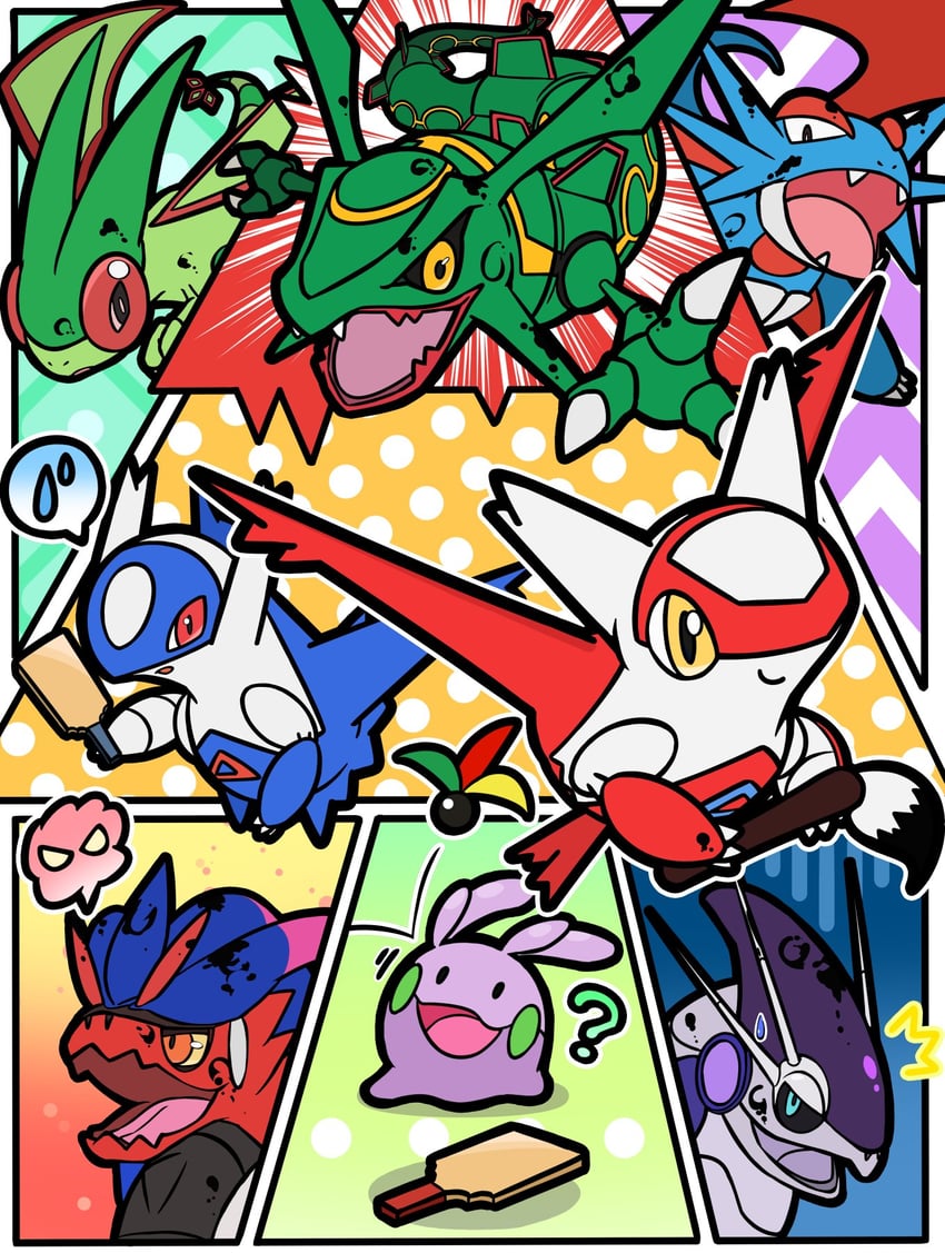 latias, flygon, latios, goomy, rayquaza, and 3 more (pokemon) drawn by rokokolt